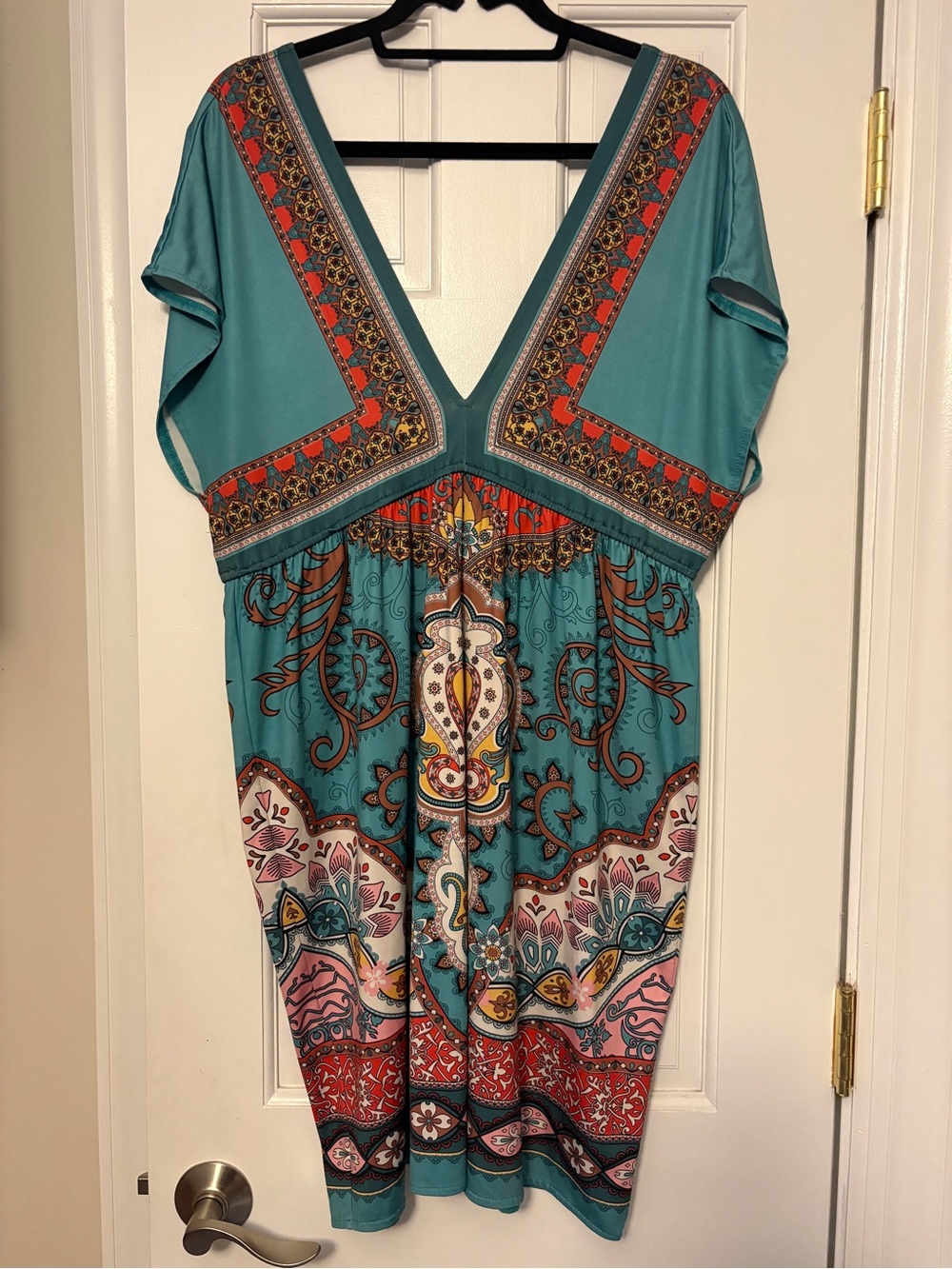 Flying Tomato Teal Paisley V-Neck Tunic with Multicolor Border